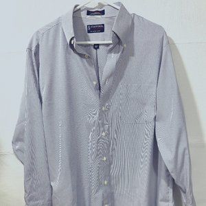 Mens Stafford 16 1/2 x 32/33 White with Navy Pinstripe Wrinkle Free Dress Shirt